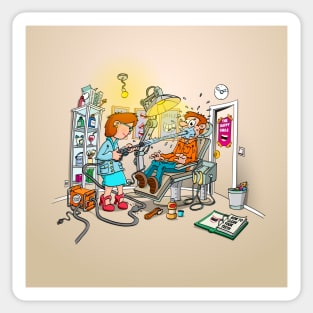 How to clean your teeth. Dentist cartoon. Sticker